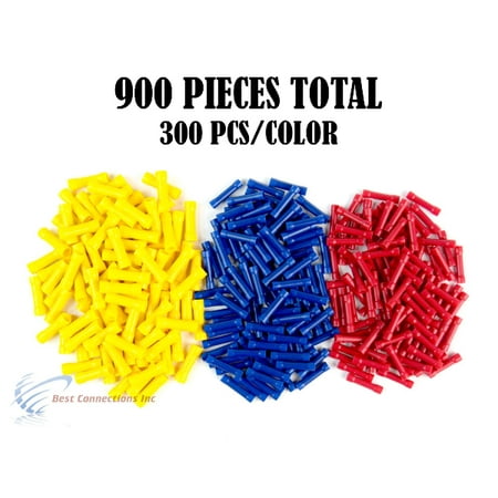 900 PCS Red Blue Yellow Vinyl Butt Connector 22-10 Gauge 12V Electrical