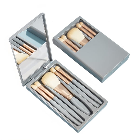 Juego de brochas de maquillaje profesional de 5 piezas con espejo y estuche de viaje Cerdas veganas hipoalergénicas para pieles sensibles Caja de lujo lista para regalo Kit cosmético portátil para nov