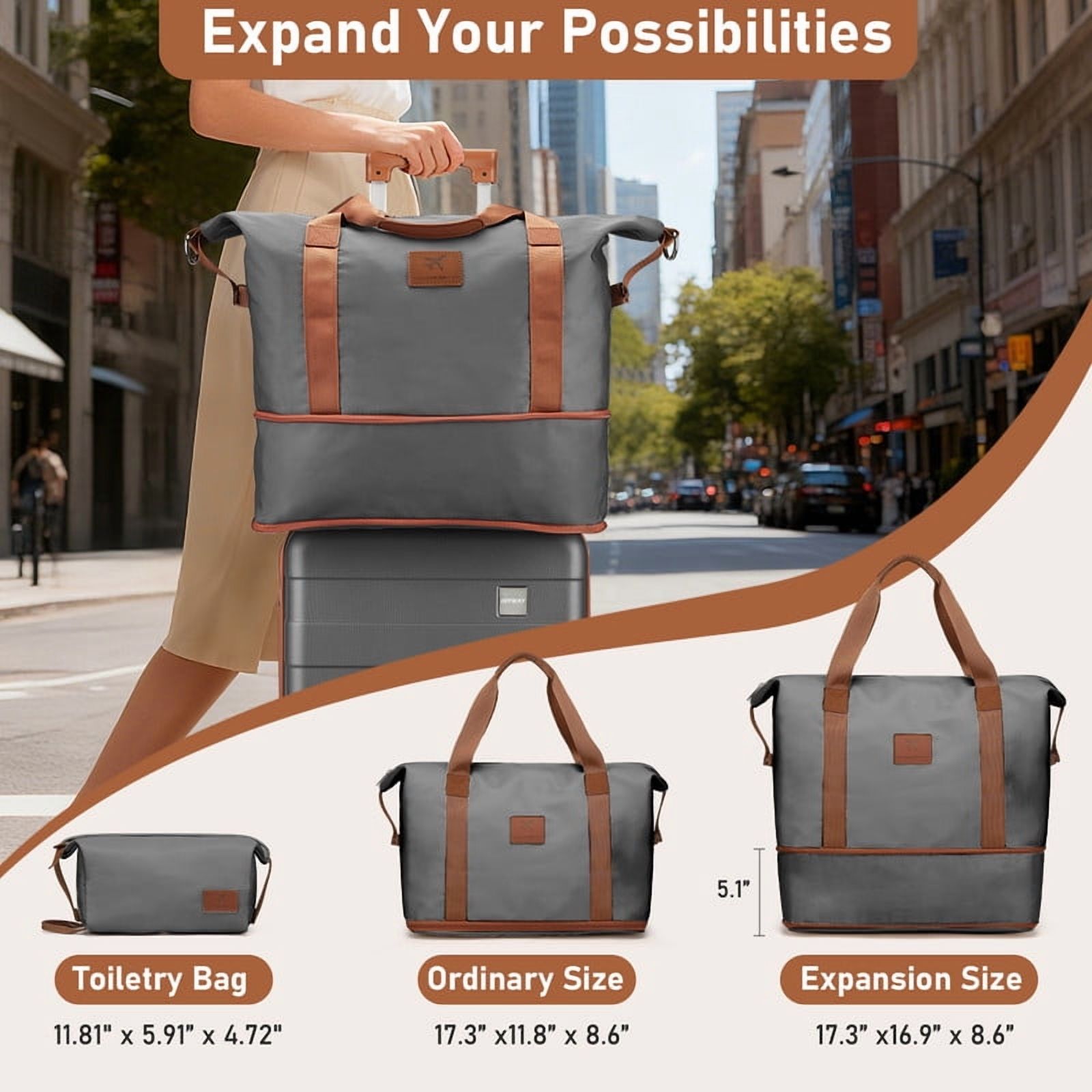 Joyway 3-Piece Luggage Set 20-Inch Carry-On Suitcase with Spinner Wheels TSA Lock Travel Duffel Bag and Toiletry Bag Hardside Lightweight Luggage Grey