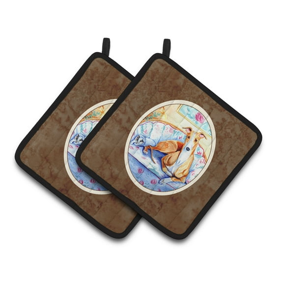 Carolines Treasures 7081PTHD Whippet Waiting on you Pair of Pot Holders  7.5HX7.5W multicolor