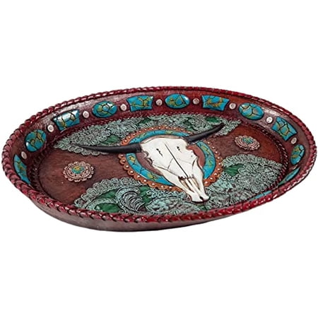 Urbalabs Western Cowboy Longhorn Jewelry Tray Decorative Change Dish Tray Jewelry Key Change Storage Decorative Revolver Pistol Gun Decor Cowboy Coffee Table Change Dish Organizer Tray Trinket Dish