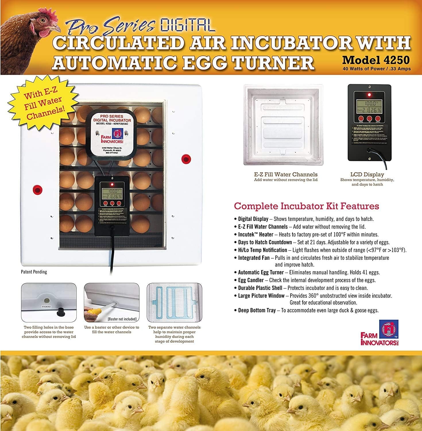 Farm Innovators Model 4250 Digital Circulated Air Incubator with Automatic Egg Turner,White Four Pack