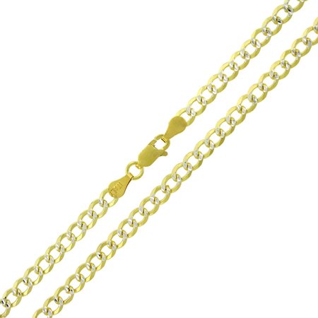 Solid Sterling Silver Golf - .925 Sterling Silver 4mm Solid Cuban Curb Link Diamond Cut Pave Yellow Gold Plated ITProLux Necklace Chain 16