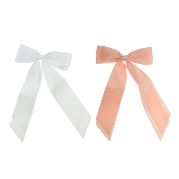 Unique Bargains 2 Pcs Fashion Double Ribbon Hair Clips Hairdo Clip White Pink