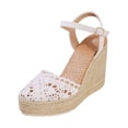 thumbnail image 5 of Womens Wedge Sandals Platform Espadrilles Knit Mesh Closed Toe Ankle Strap High Heels Summer Comfy Footbed Casual Dress Shoes White Size 9.5, 5 of 6