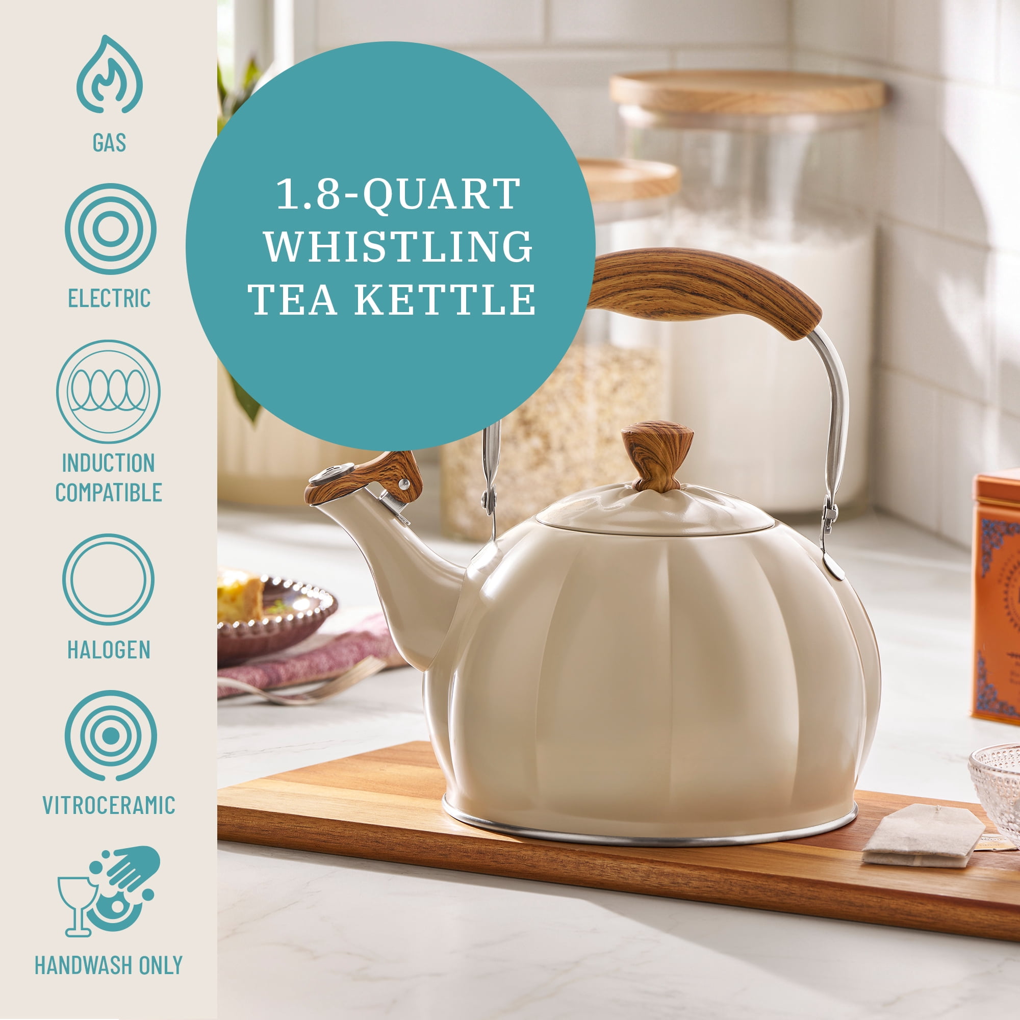 The Pioneer Woman Taupe Pumpkin Whistling Tea Kettle with Lid - Hand Wash Only