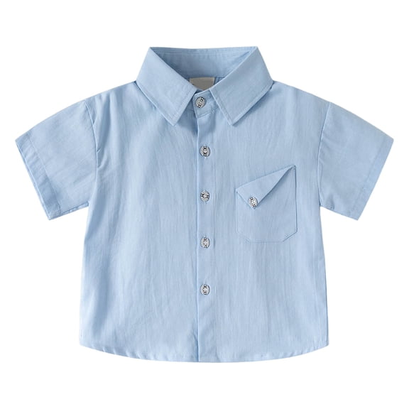 KPOPLK Toddler Baby Boy Short Sleeve Button Down Shirt 6 9 12 18 Months 2T 3T 4T Kid Dress Shirt | Infant Summer Clothes,Collared Shirts,School Uniform Shirts Blue,3-4 Years
