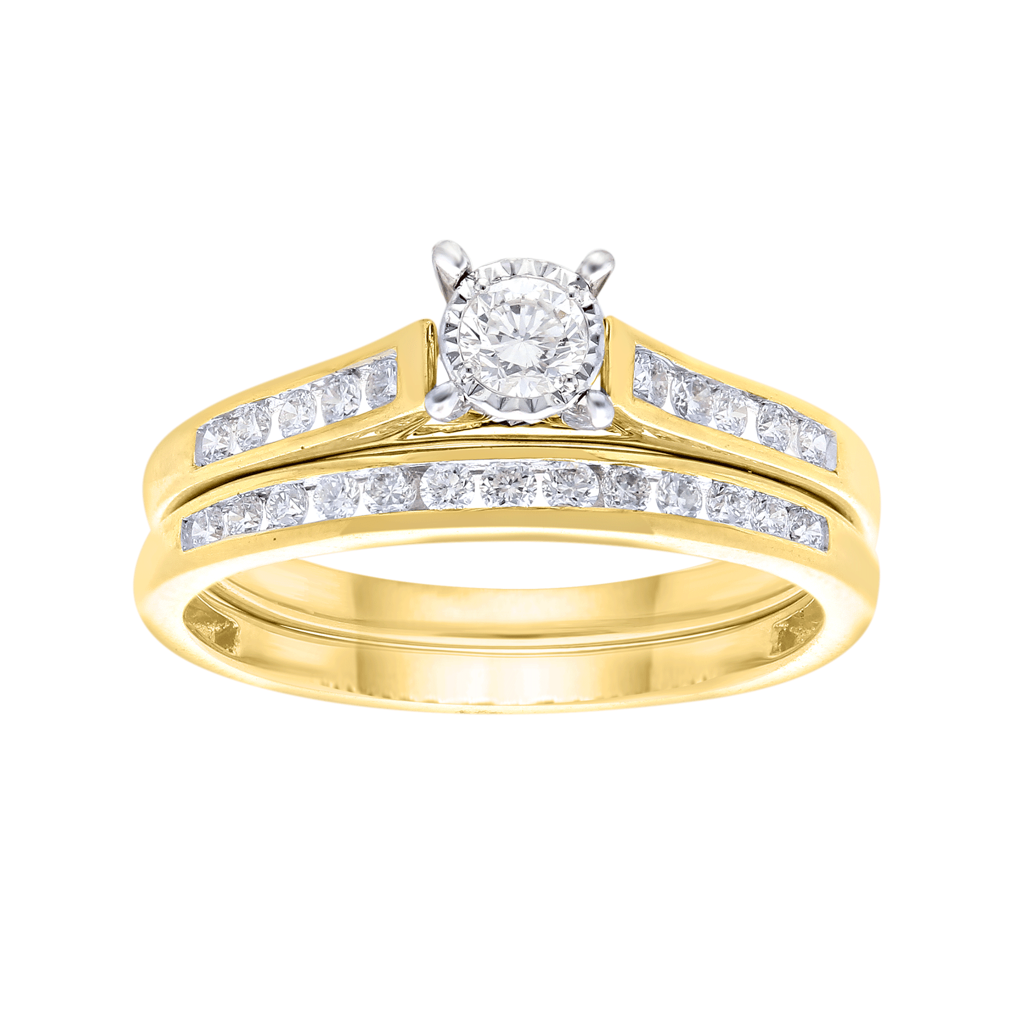 Brilliance Fine Jewelry Round 1/2 Carat Lab Grown Diamond Bridal Ring Set in 10KT Yellow Gold