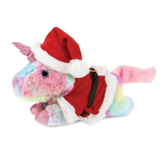 DolliBu Santa Sunday Rainbow Unicorn Stuffed Animal Plush Toy - Super Soft Dress Up with Red Santa Claus Outfit, Cute Unicorn Holiday Christmas Gift - 10.5 Inch