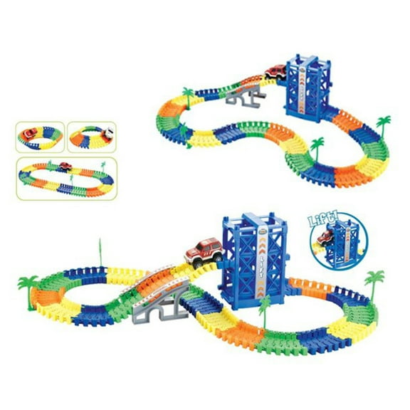 Mundo Toys Race Track Vehicle Playset with Lift Tower, Motorized Car & Bridge, 120  Pcs