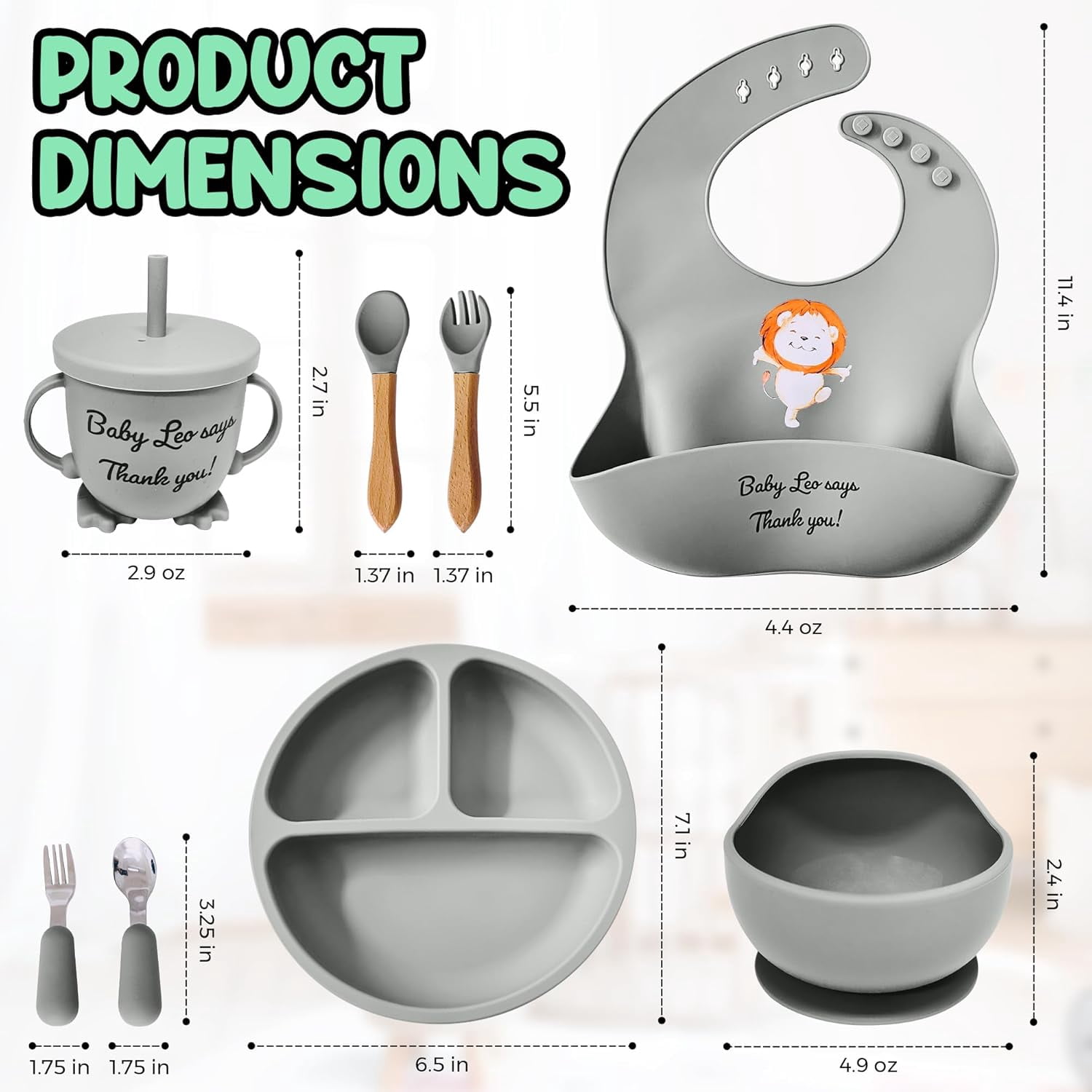 Aha Essentials Baby Feeding Set Suction Bowl Plate Bib Utensils