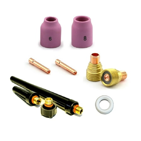 WeldingCity TIG Welding Accessory Kit Collet-Gas Lens-Ceramic Cup-Gasket-Back Cap 1/8 for TIG Torch 9, 20 and 25 Series Lincoln Miller Hobart ESAB Weldcraft CK AHP (T41)
