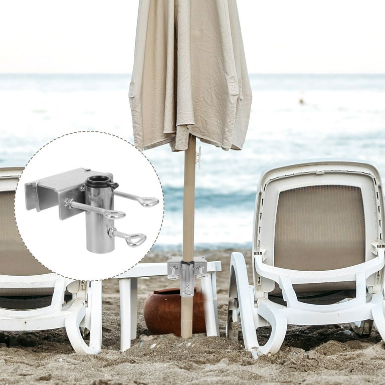clamp-on patio umbrella for patio table AMMSUN Heavy Duty Upgraded Steel Clamp, White and rain Umbrella Holder for Deck Patio