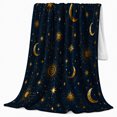thumbnail image 2 of Celestial Sun Moon Stargazing Theme Navy Night Sky, Peaceful Mountain Lake Scene, Warm Flannel Blanket for Cabin and Lodge, Outdoor Lovers Camping Gift, Rustic Home Decor, 2 of 9