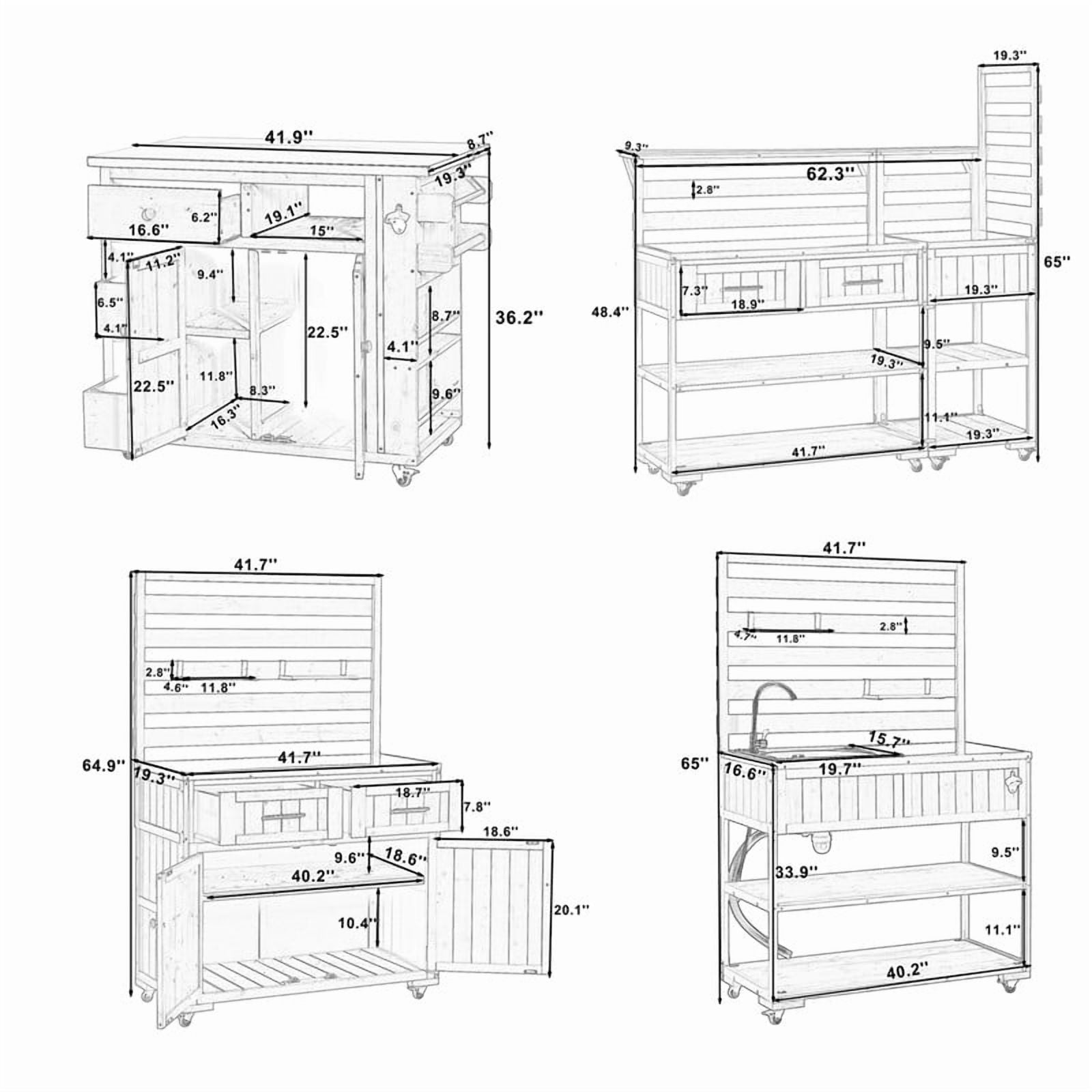 4-Piece Outdoor Kitchen Island Set, BBQ Rolling Grill Table with Sink, Versatile Backyard Storage Serving Cart with Potting Bench