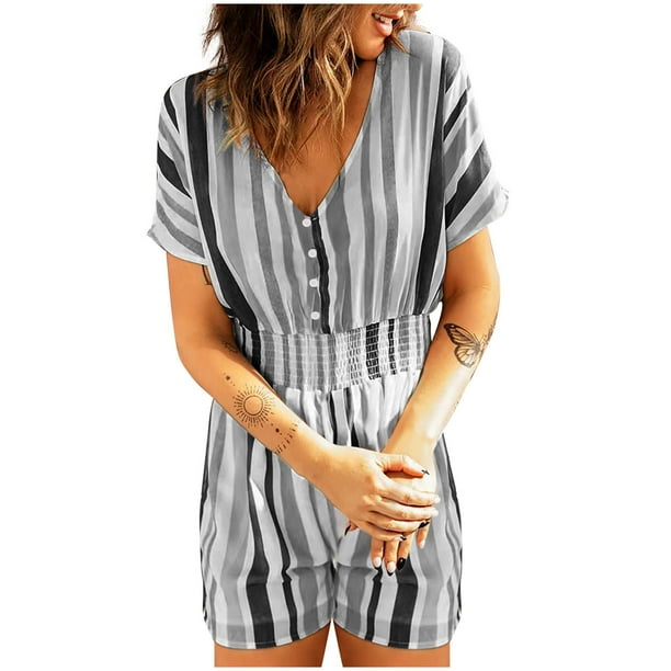 Mono de manga corta con estampado de rayas de estilo étnico para mujer a la moda Fridja bnh3616