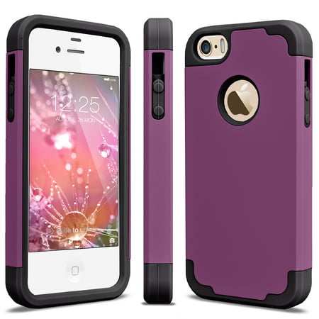 iPhone SE Case, iPhone SE Cute Case, iPhone SE Phone Case, Njjex [Purple/Black] Shock Absorbing Hard Slim Thin Cute Cover [Scratch Proof] Plastic Shell+TPU Rubber Inner For iPhone