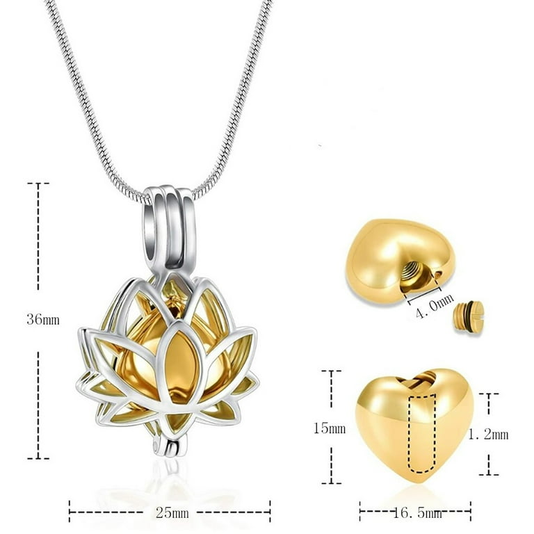 Enkey Cremation Jewelry for Ashes Lotus Flower Hollow Heart Urn