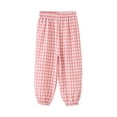 thumbnail image 2 of Dwellite Girls Pants Summer Casual Elastic High Waist Plaid Trousers with Pockets 1-10 Years Pink 120, 2 of 3