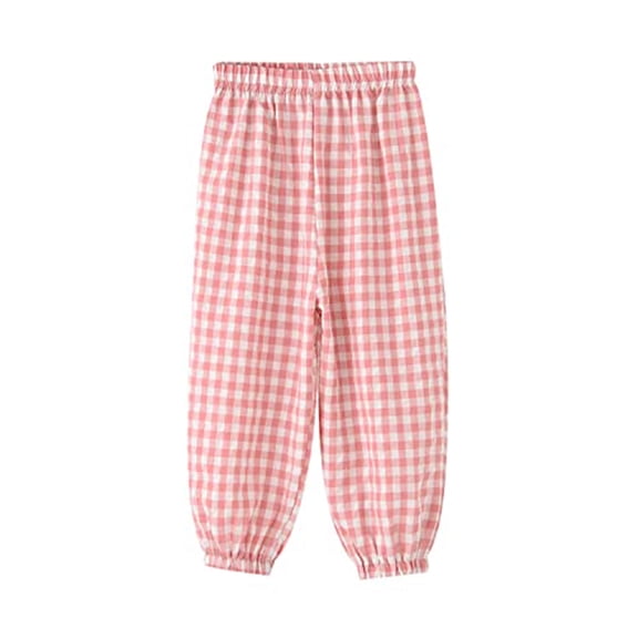 Lumtrix Boys Girls Plaid Pants Baggy Ankle Cuffed Trousers Casual Elastic Waist Sweatpants with Pockets Pink 120