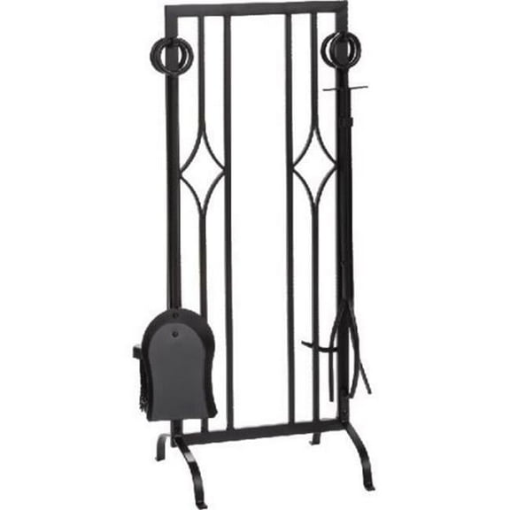 Dagan 1700 Diamond Design Fireplace Tool Set, Black - 5 Piece