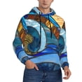 thumbnail image 2 of Pofeuu Stained Glass Ocean Wave Print Mens Casual Hooded Collar Drawstring Hoodies Pullover Sweatshirts Casual Long Sleeve Shirts-X-Large, 2 of 7