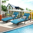 thumbnail image 2 of Outdoor Long Reclining Chair Set of 2,Wicker Lounge Chairs with Wicker Lounge Chairs with Cushions and Armrest,Reclining Lounge Chair Lawn Sunbathing Chairs Recliner Adjustable to 150°,Light Blue, 2 of 11