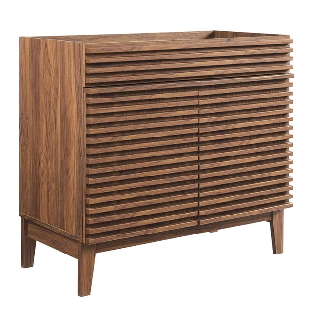 Pemberly Row 35" MDF and Particleboard Bathroom Vanity Cabinet in Walnut