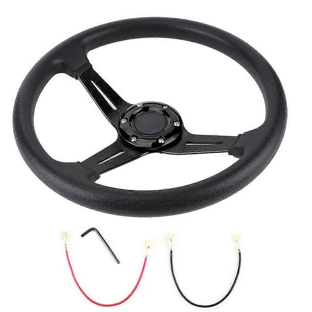 14in Universal Car Steering Wheel PU Leather Aluminium Alloy W/Horn Button ModifiedBlack