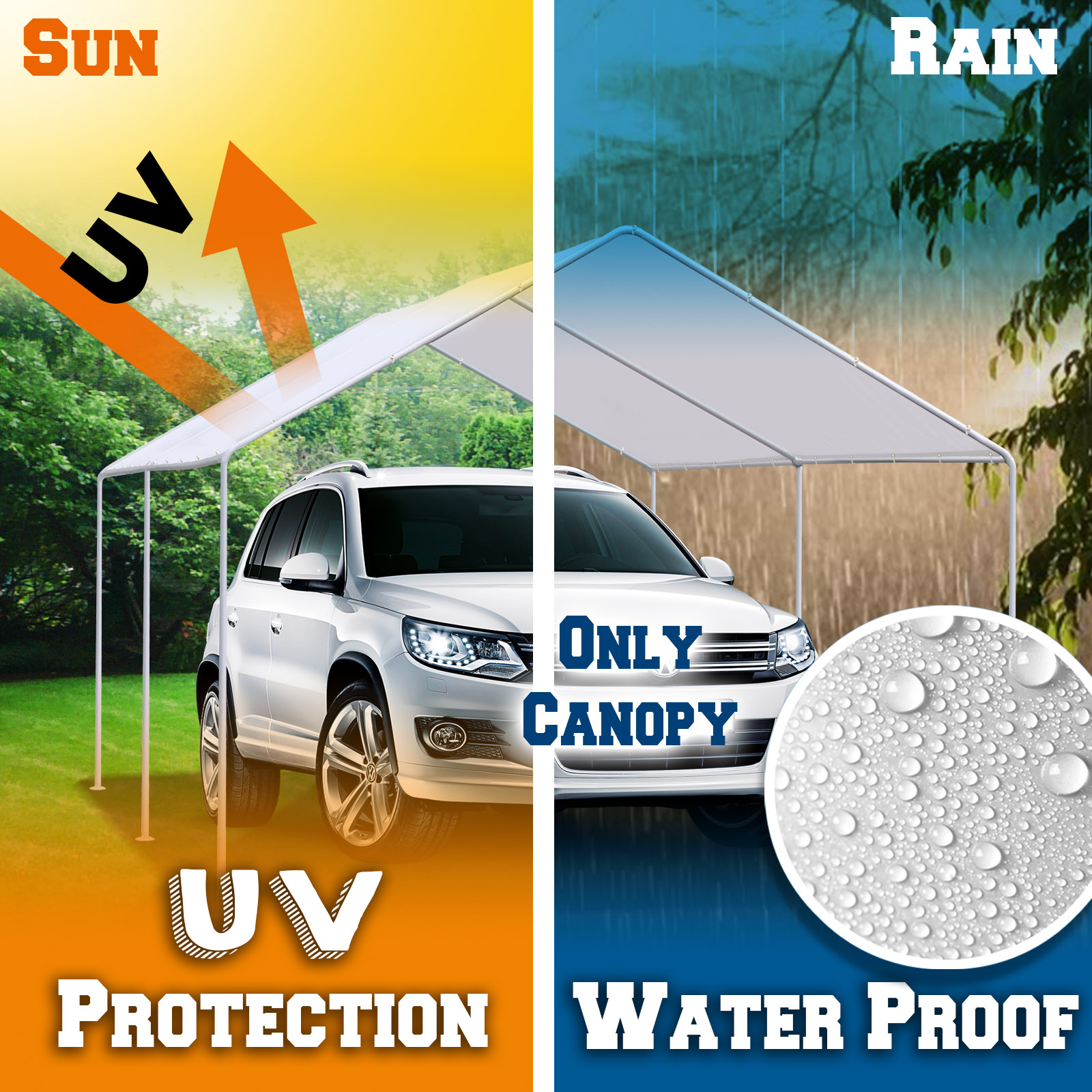 SUNNY New 10'x20' Canopy for Carport Tent Garage Tarp Top Shelter Cover w Ball Bungees (Only cover, Frame is not included )