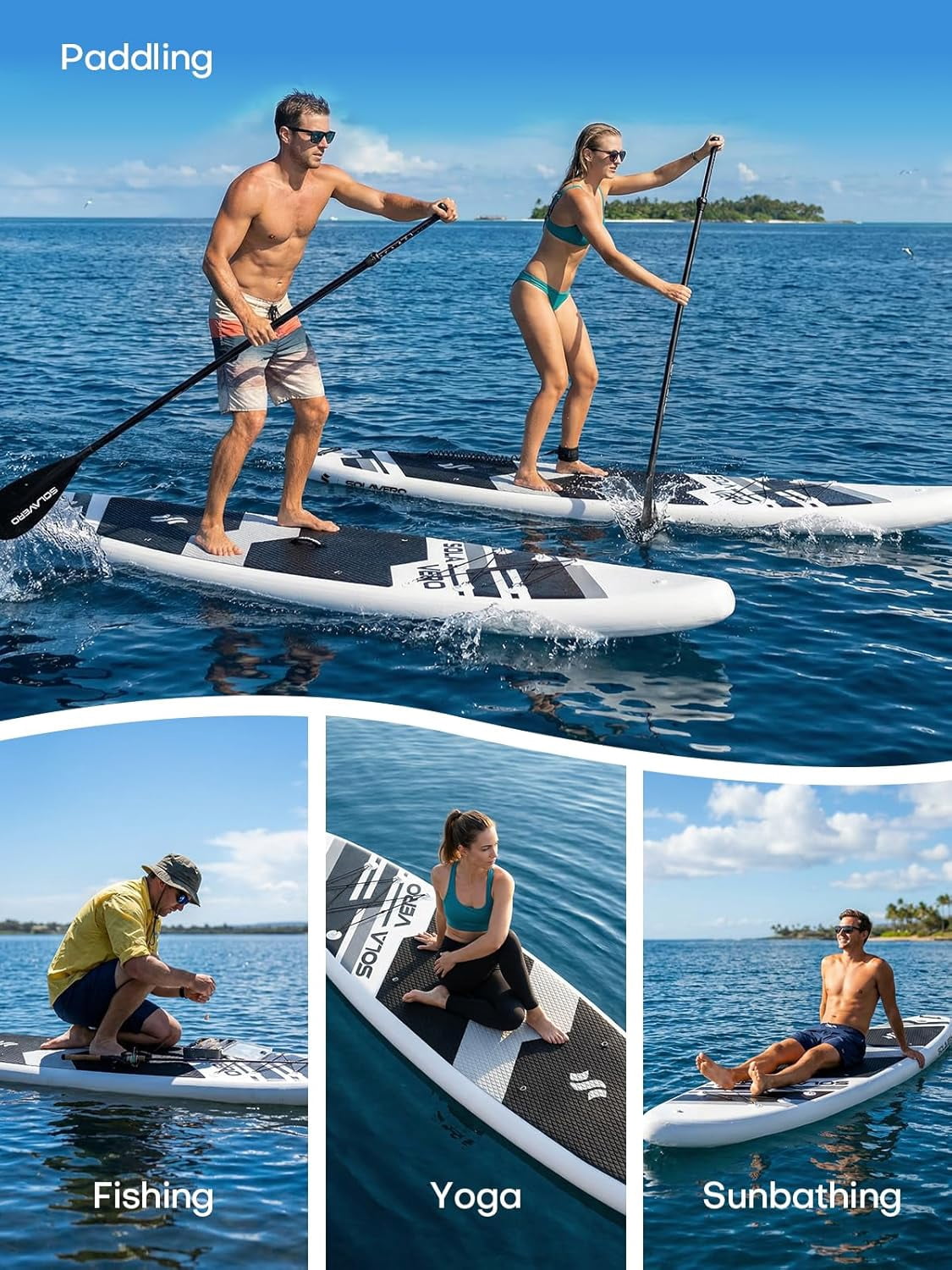 SOLAVERO Inflatable Stand Up Paddle Board for 2 Person, Ultra-Light SUP Board with Accessories for Adults & Youth of All Skill Levels