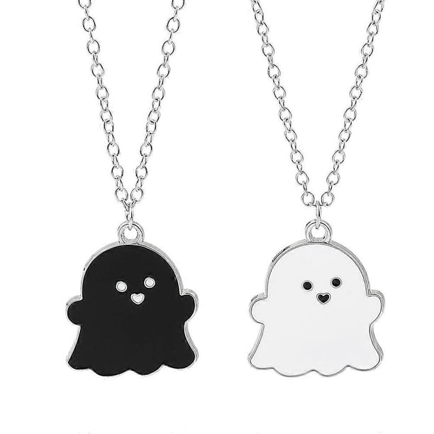 2 collares con colgante de fantasma blanco y negro,encantador collar con dije de fantasma esmaltado para mujeres y niñas,joyería conmemorativa de amistad para parejas,regalo del Día de San Valentín.