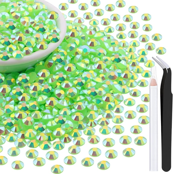 DESIGNICE 3000Pcs 5Mm Resin Jelly Rhinestones for Crafting,Fluorescent Green Ab Flatback Gems,Bedazzling Crystal for Diy Crafts Clothing Tumblers Shoes Nail Art Fabric