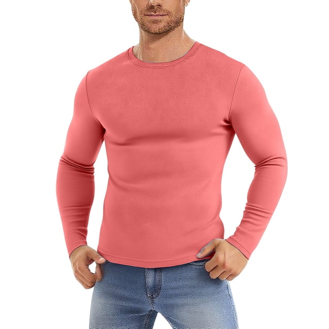 asjyhkr Chandails de Dessous pour Hommes Col Rond Manches Longues en Maille Respirante Chandail Uni Extensible Décontracté Plein Air Randonnée Gym Hauts