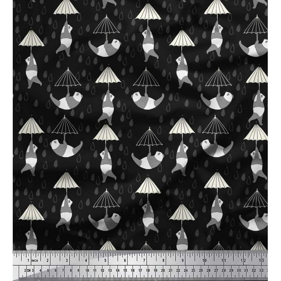Soimoi Cotton Duck Fabric Raindrops,Umbrella & Panda Kids Fabric Prints by Yard 42 Inch Wide