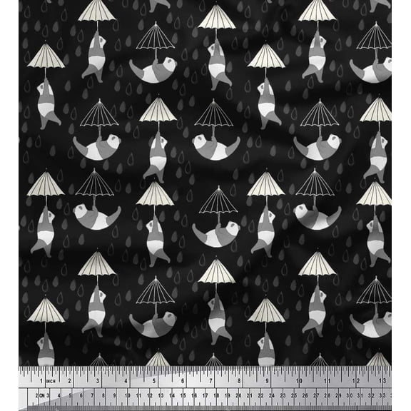 Soimoi Cotton Duck Fabric Raindrops,Umbrella & Panda Kids Fabric Prints by Yard 42 Inch Wide