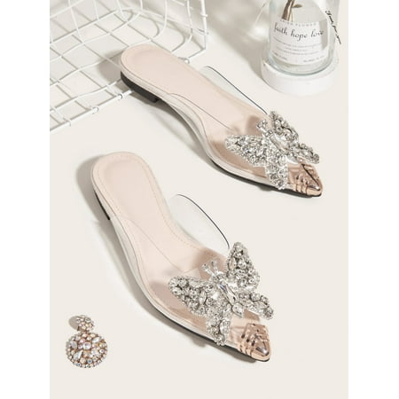 

Clear Rhinestone Decor Flat Mules Women‘s Footwear