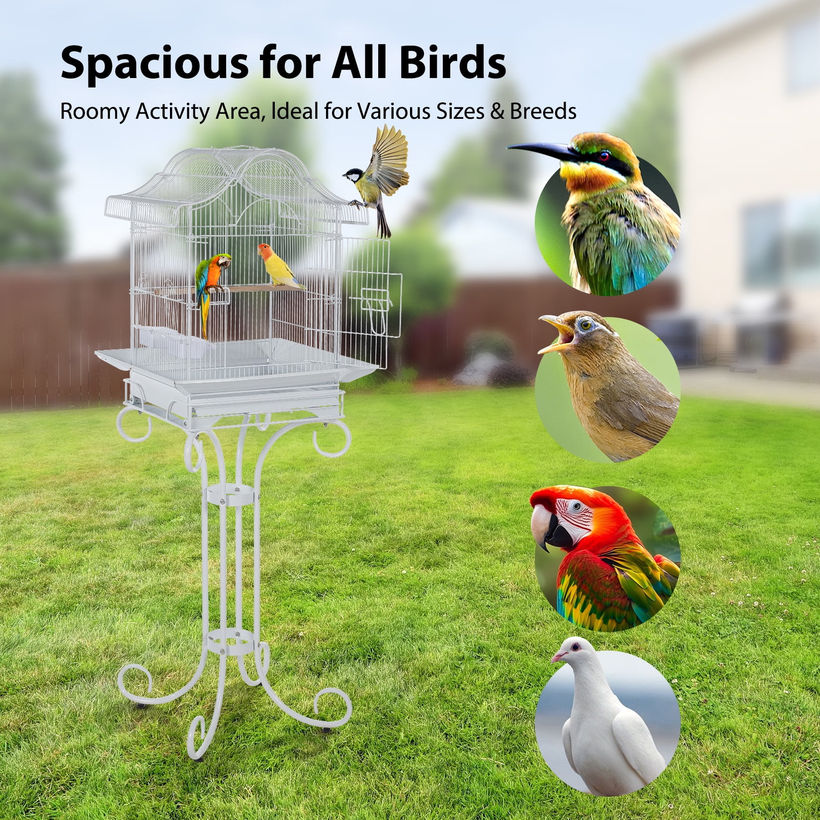 Heavy-Duty Wrought Iron Bird Cage - Victorian Style Aviary with Stand for Small Birds