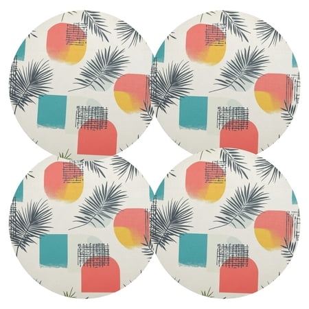Ryvnso Geometry Coconut Tree Round Plate Mats Dining Table Placemat Set of 4 for Holiday Decoration