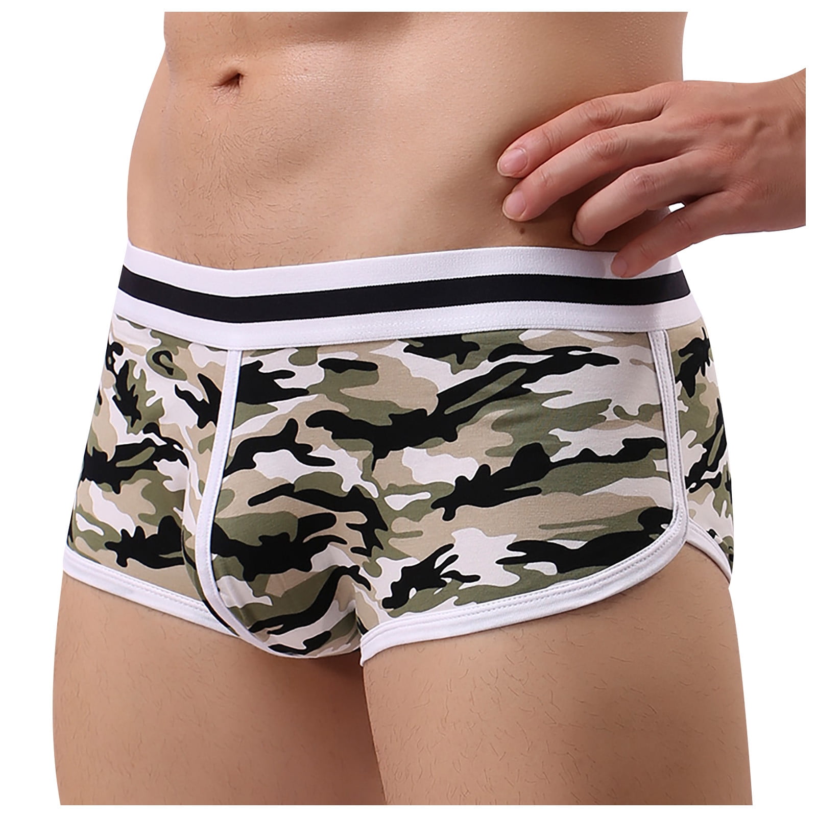 hoksml Mens Underwear Men's Camouflage Stripe Briefs Fashion Underwear  Personalized Mid-waist Hoop Panties Buttock Covering Briefs Clearance