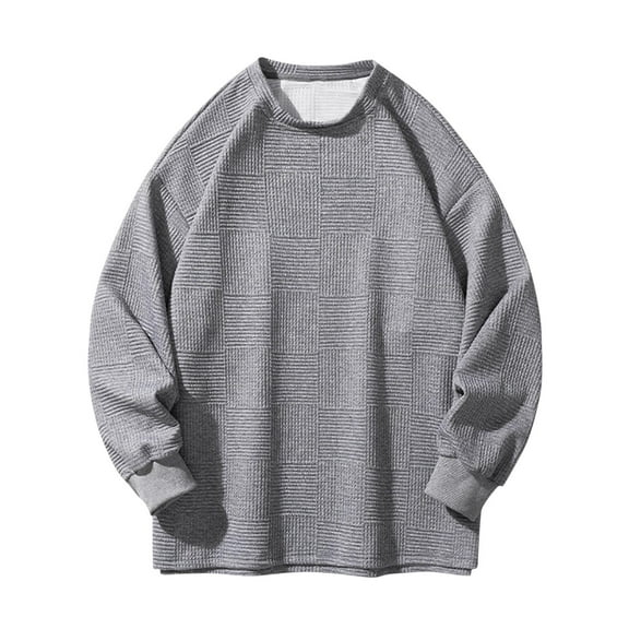 YLSDY Men's Waffle Knit Long Sleeve T-Shirt Crewneck Thermal Top Loose Fit Soft Comfortable Everyday Wear Fall Winter Basic Streetwear Gray XXXXXL