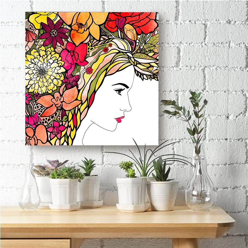 Beauty from Within Flowerhead -14"x14" Canvas Artwork - Multi-Color 30 x 30