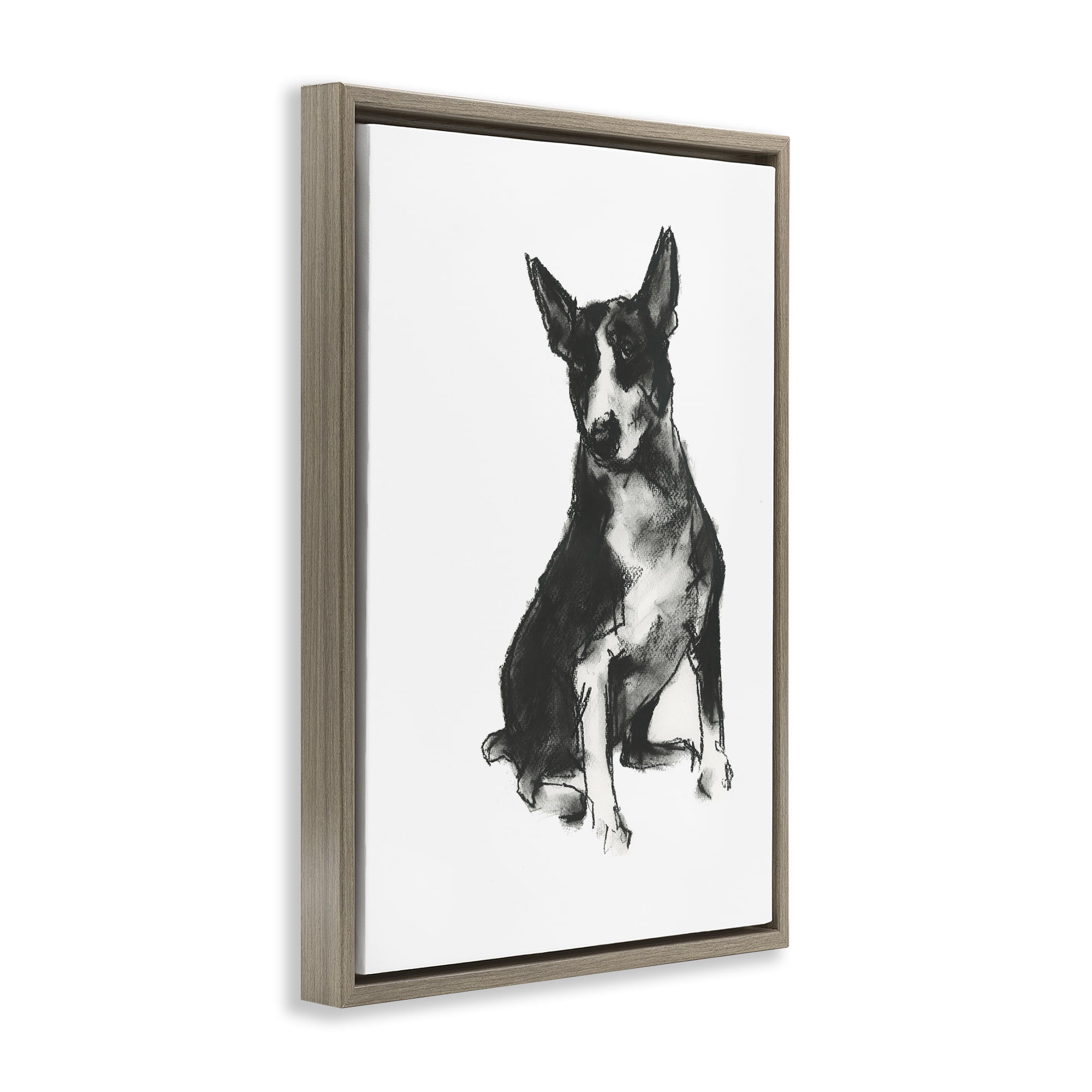 Stupell Industries Charcoal Dog Drawing Animals & Insects Drawing Brown Floater Framed Canvas Art Print Wall Art, 17 x 25