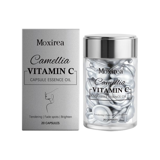 Cápsulas de vitamina C Moxirea Camellia Esencia de cuidado diario de la piel ligeramente hidratante, suave e hidratante para la piel del rostro,2 piezas