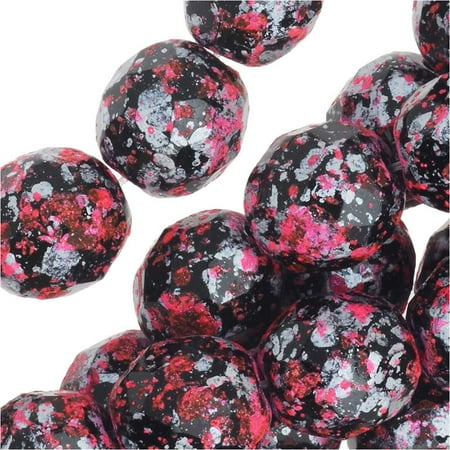 - Czech Fire Polished Glass, Faceted Round Beads 8mm, 20 pieces, Tweedy Pink