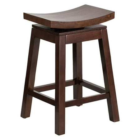 26 Inch High Upholstered Seat - Offex Cappuccino Wood 26-inch High Saddle Seat Counter-height Stool with Auto Swivel Seat Return