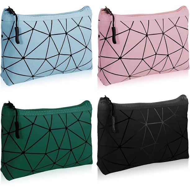 4 Pack Small Makeup Bag for Purse, Travel Cosmetic Bag Waterproof Makeup Pouch with Zipper Storage Cosmetic Pouch for Women (Green+Blue+Pink+Black)