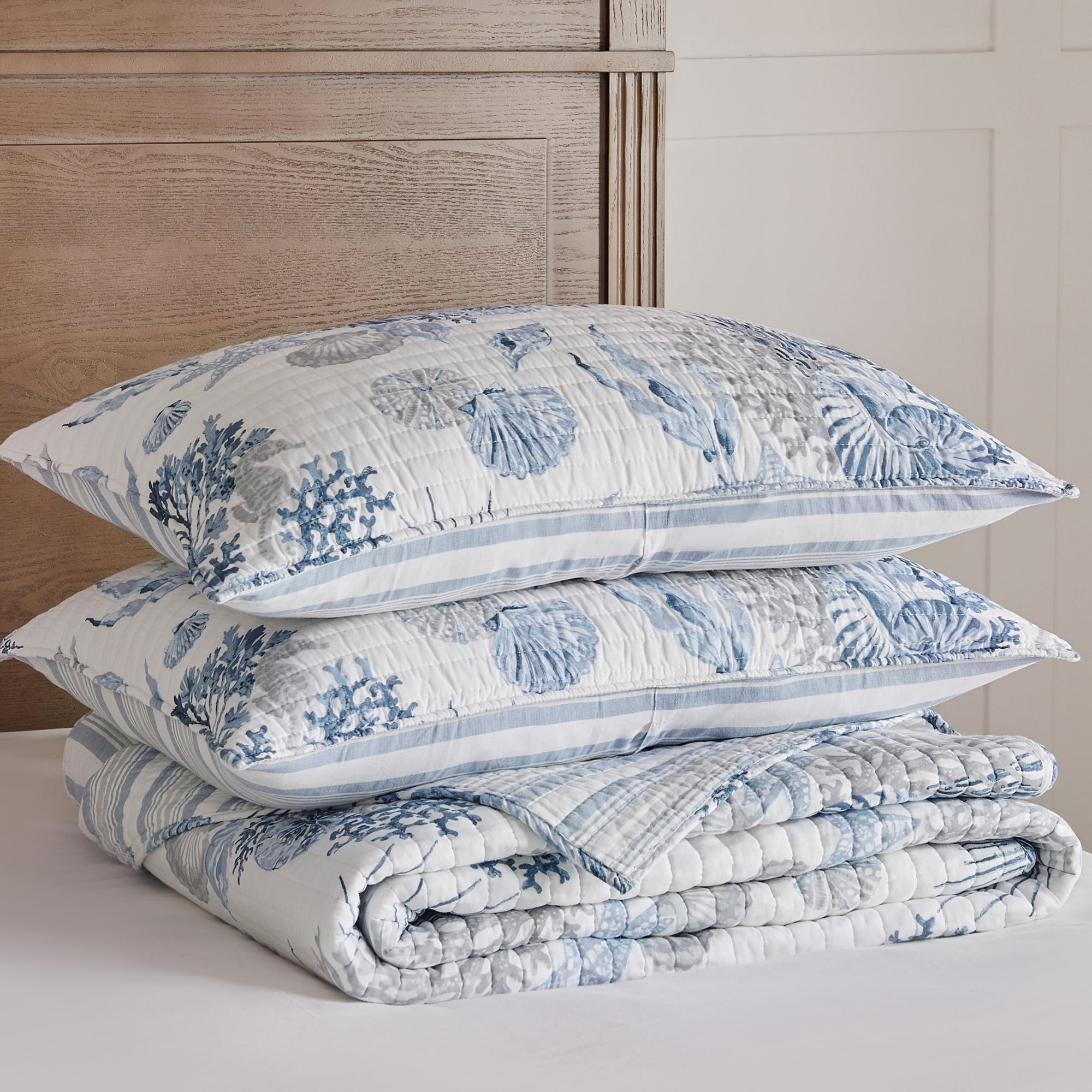 Levtex Home - Coral Landing Quilt Set - King Quilt and Two King Shams - Coastal - Navy Blue Grey White - Quilt (106x92in.) and Shams (20x36in.) - Reversible - Cotton