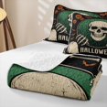 thumbnail image 4 of Homewish Halloween Sugar Skull Bed Spread Queen, Tombstone Bats Queen Coverlet Set, Black Cream Orange, 3 Pieces 1 Bedspread and 2 Pillowcases, 4 of 7