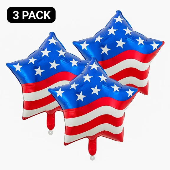GRIND- Patriotic Star Foil Balloons 3 Pack Red Blue White 4Th July Balloons